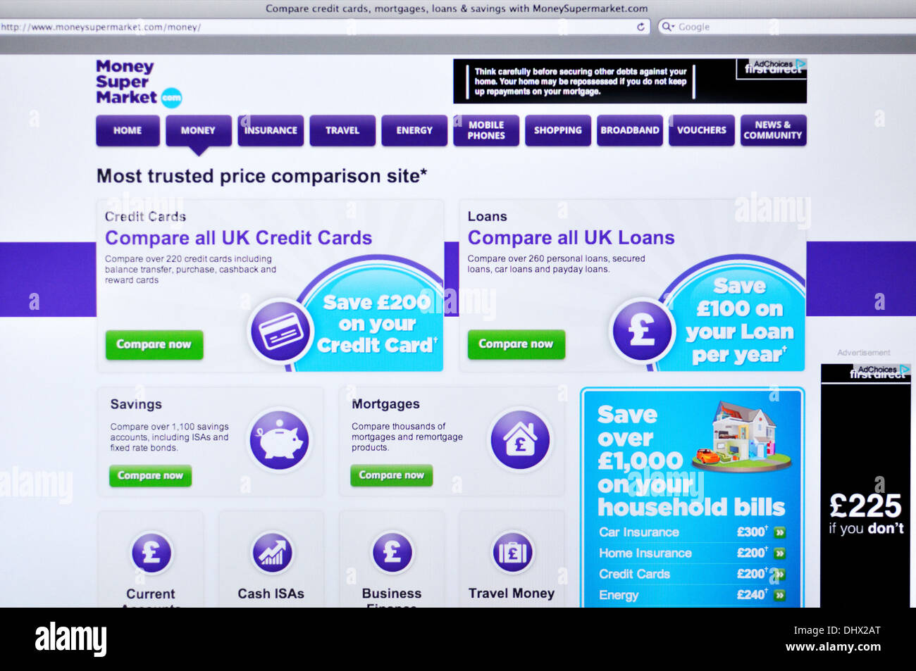 Sitio web MoneySuperMarket en la pantalla de ordenador Foto de stock