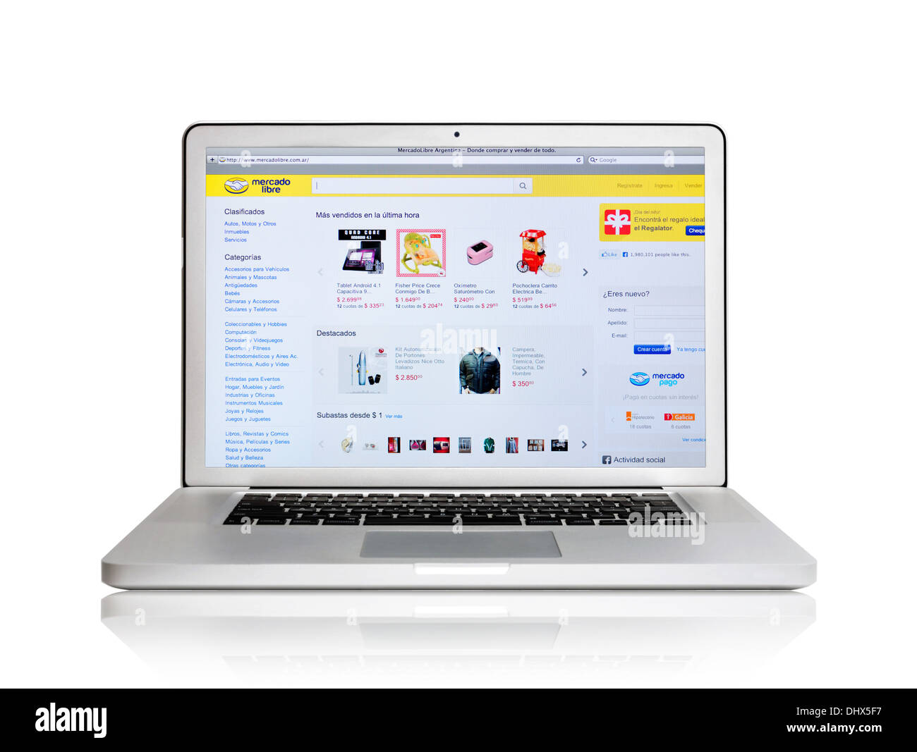 Mercado Libre sitio web de compras en línea en la pantalla de un ordenador portátil Foto de stock