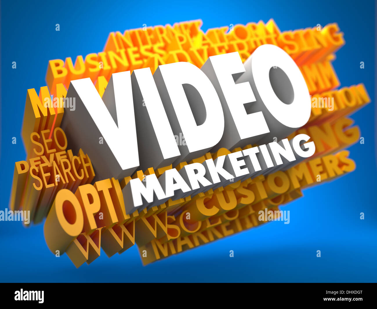 La comercialización de vídeo. Wordcloud concepto. Foto de stock