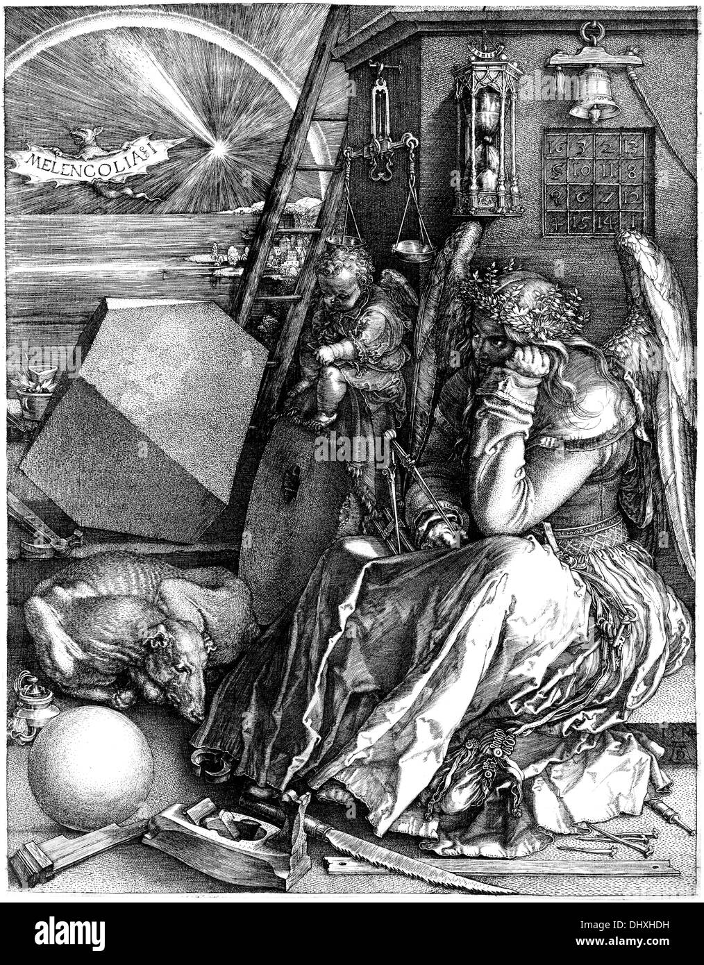 Melancholia, un grabado - por Alberto Durero, 1514 Foto de stock