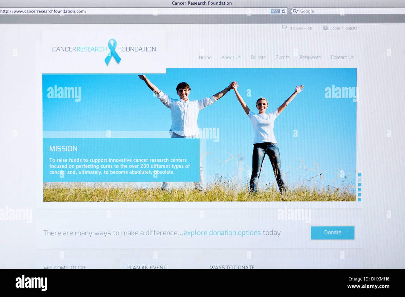 Página web de la Fundación de Investigación sobre el cáncer en la pantalla de ordenador Foto de stock