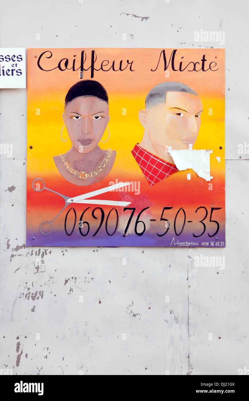 Signo peluquería pintados a mano en Le Moule, Guadeloupe Foto de stock