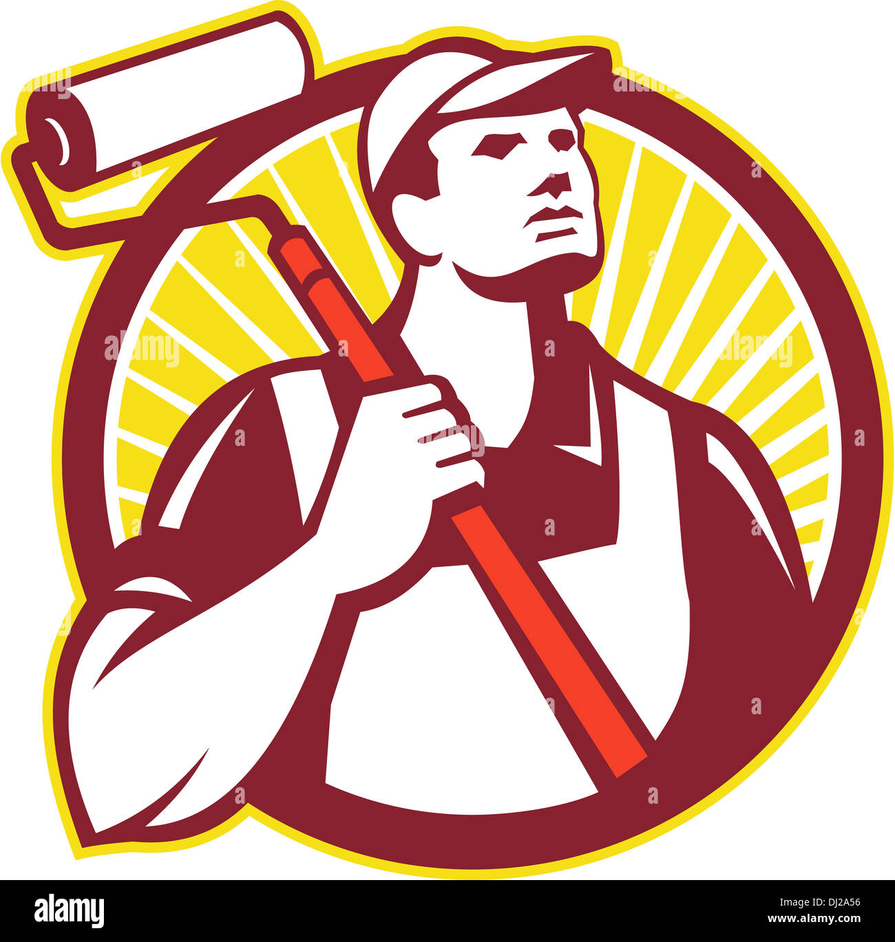 Ilustración de un pintor de casas la celebración de rodillo de pintura