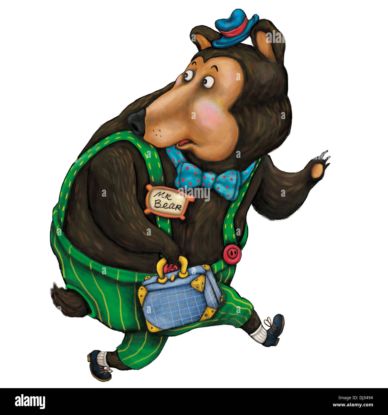 Ilustración de oso asustado con un maletín corriendo sobre fondo blanco  Fotografía de stock - Alamy