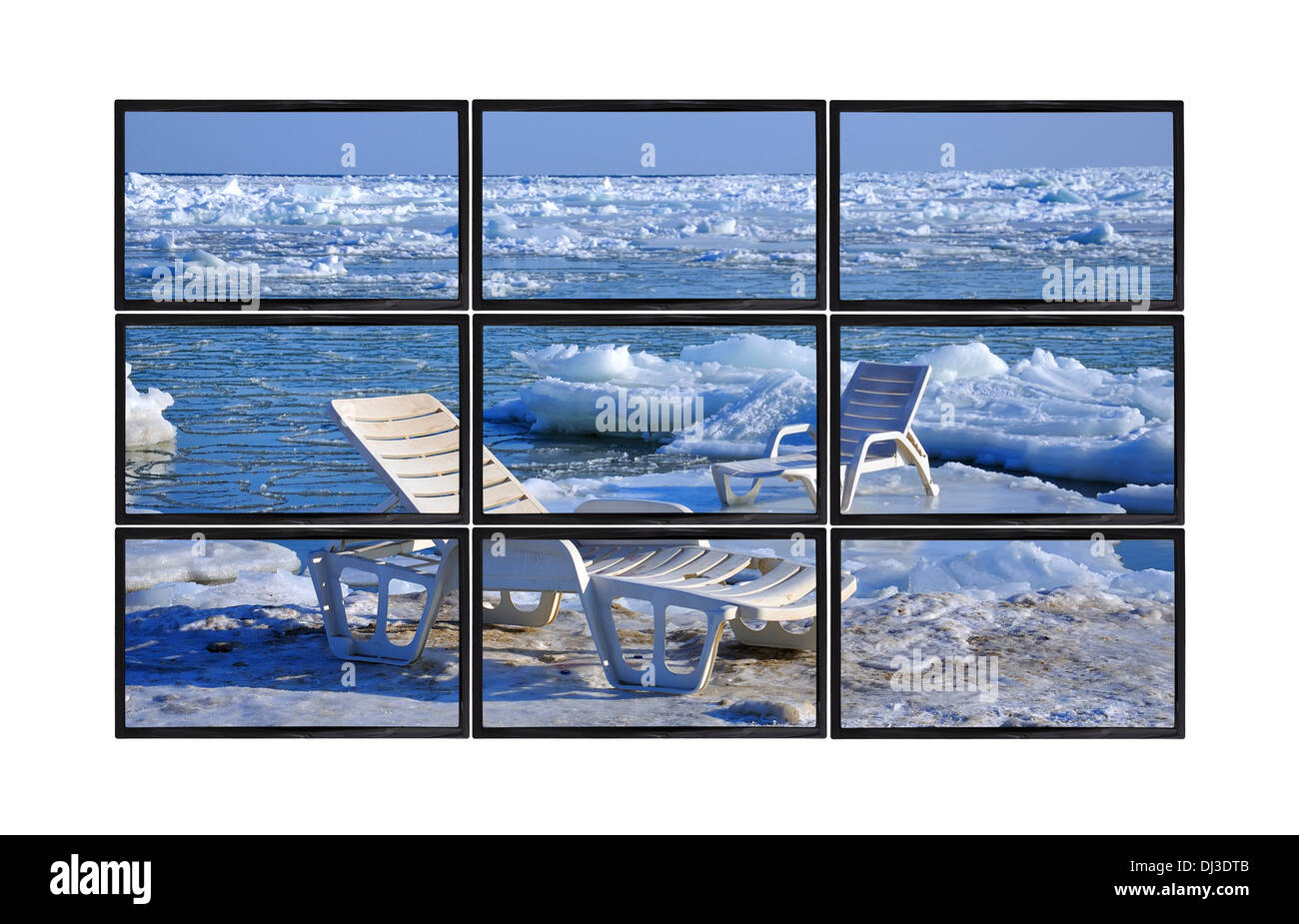 Los paneles planos de color negro con Pierce congelados en el hielo Foto de stock