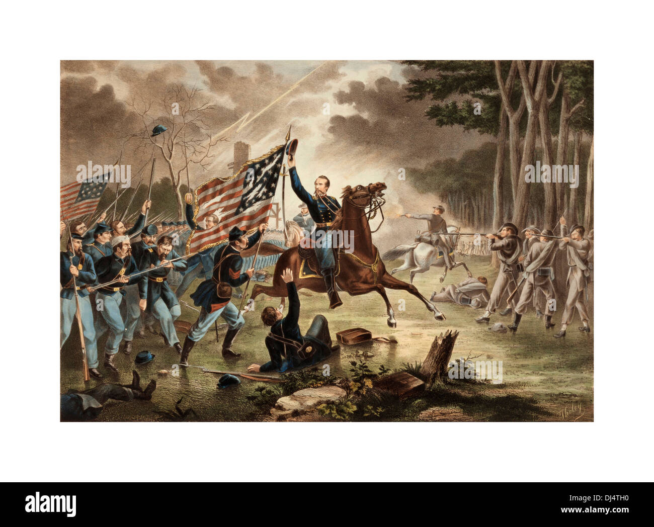 La Guerra Civil americana 1861-1865 Óleo sobre lienzo General Kearney batalla de Chantilly 1862 donde el ejército confederado ganó el día Foto de stock