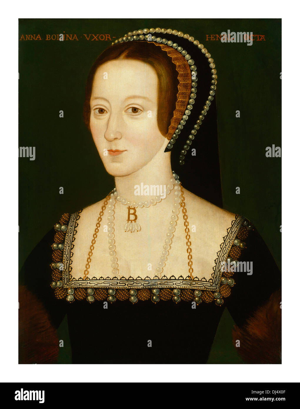 Retrato de Anne Boleyn en aceites de la artista maestra del siglo 16th, retrato isabelino, posiblemente derivado de un original perdido de 1533–36 (alt 2F9G9P2) Foto de stock