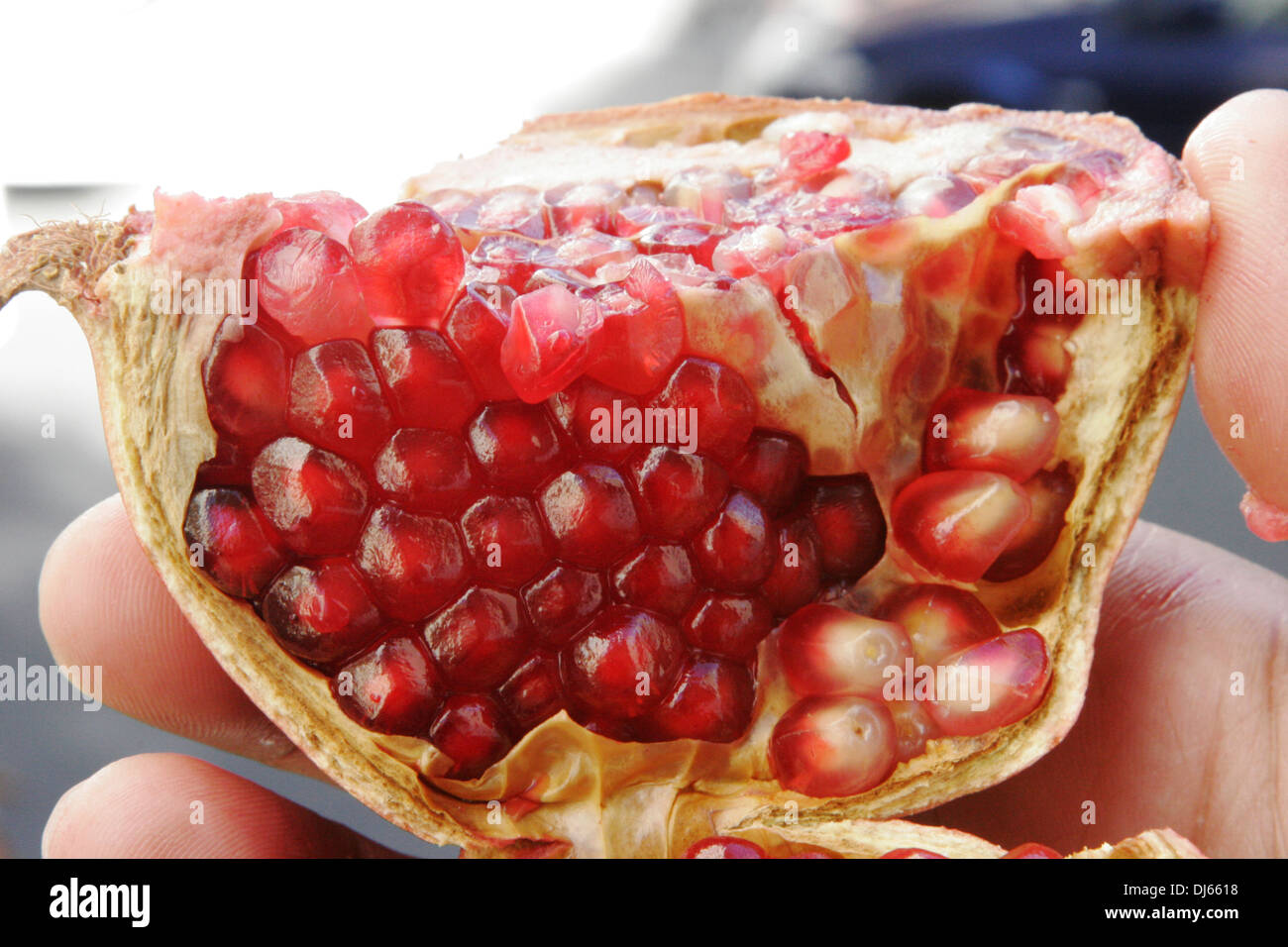 La Sensación Frutal de una fruta de granada. Foto de stock