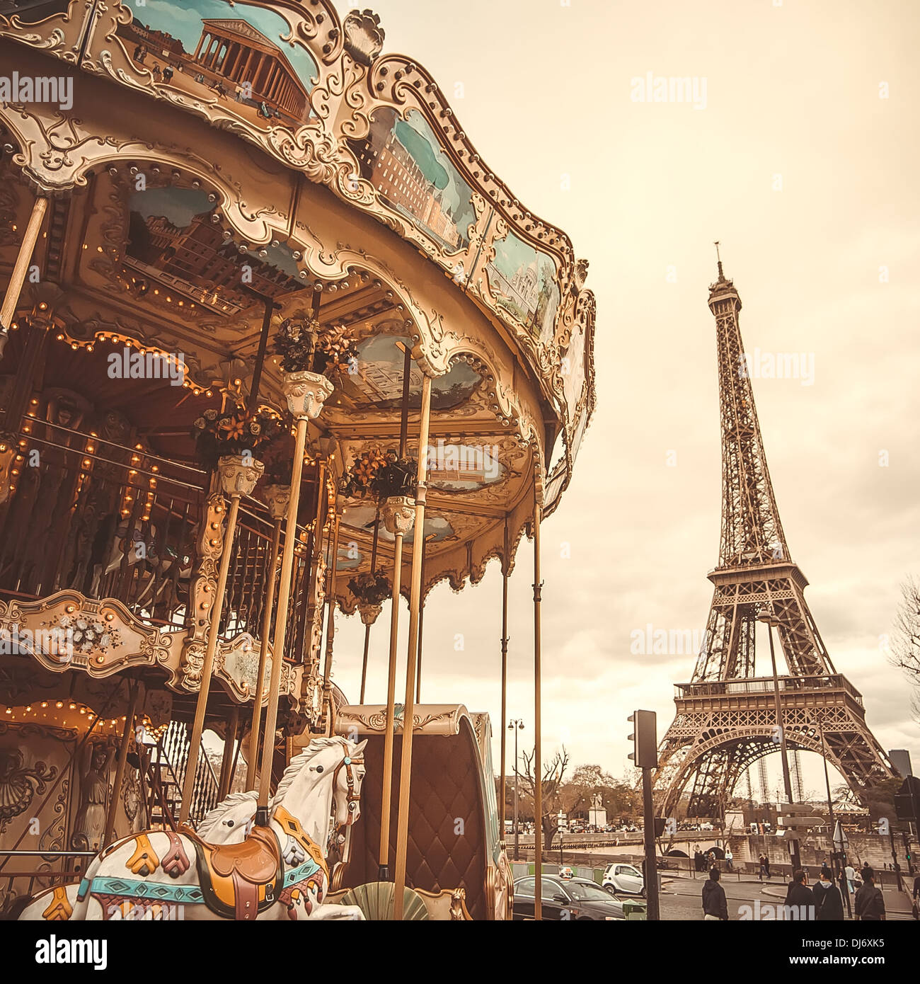 Vintage carrusel en París Foto de stock