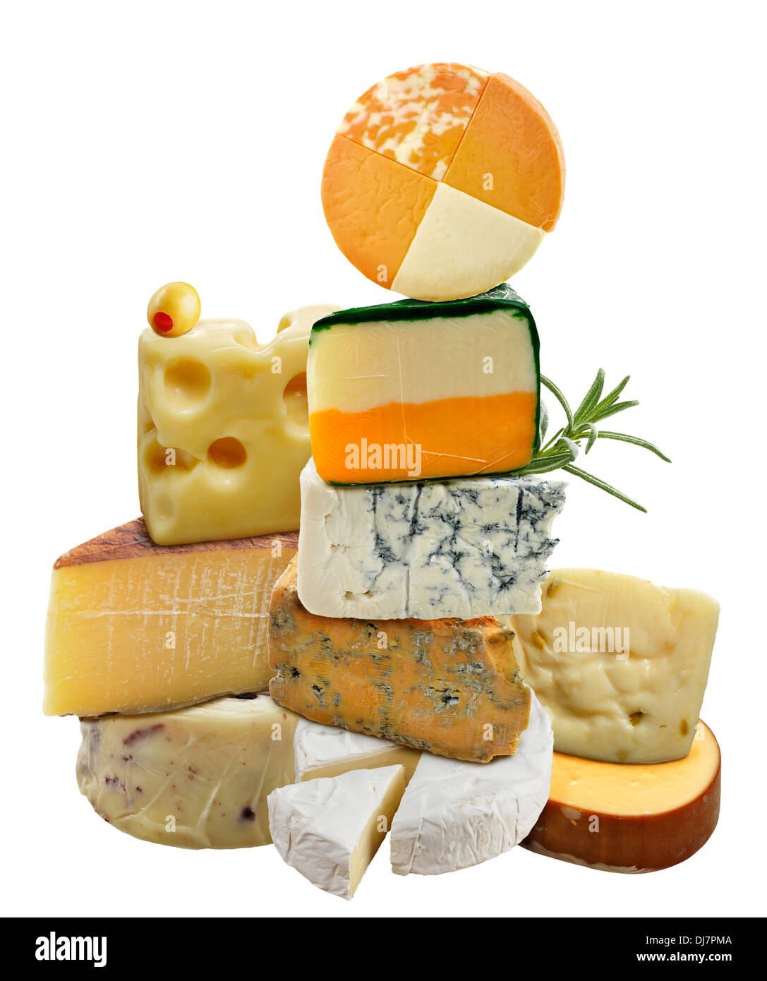 Colección de queso aislado en blanco Foto de stock