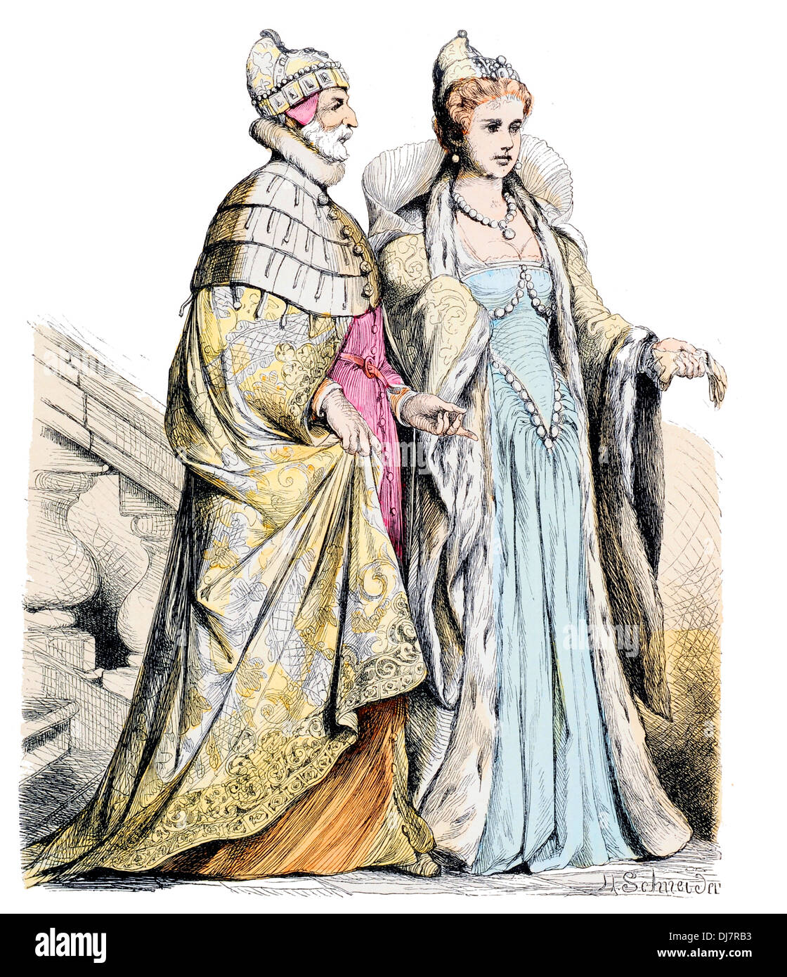 Décimosexto Siglo XVI trajes italianos de Venecia Doge y Dogaresse Foto de stock
