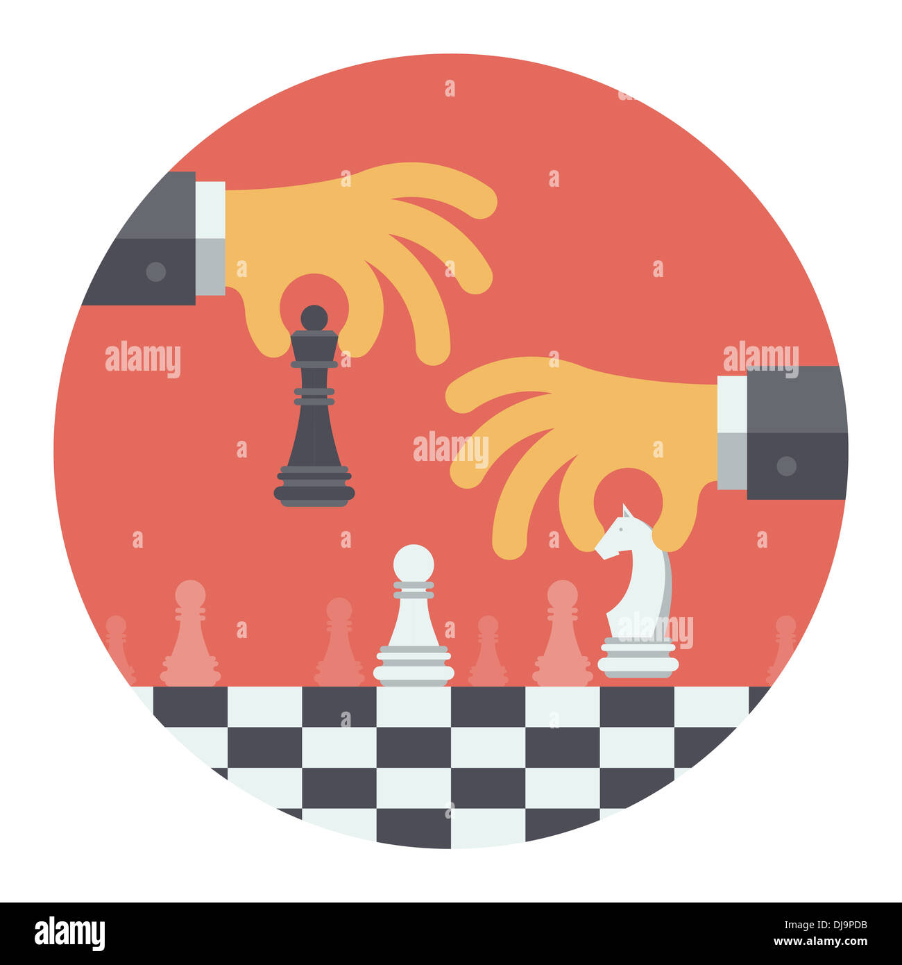 Concepto de ilustración de dos hombres de negocios jugar al ajedrez y tratar de encontrar una posición estratégica y táctica para el éxito mover Foto de stock