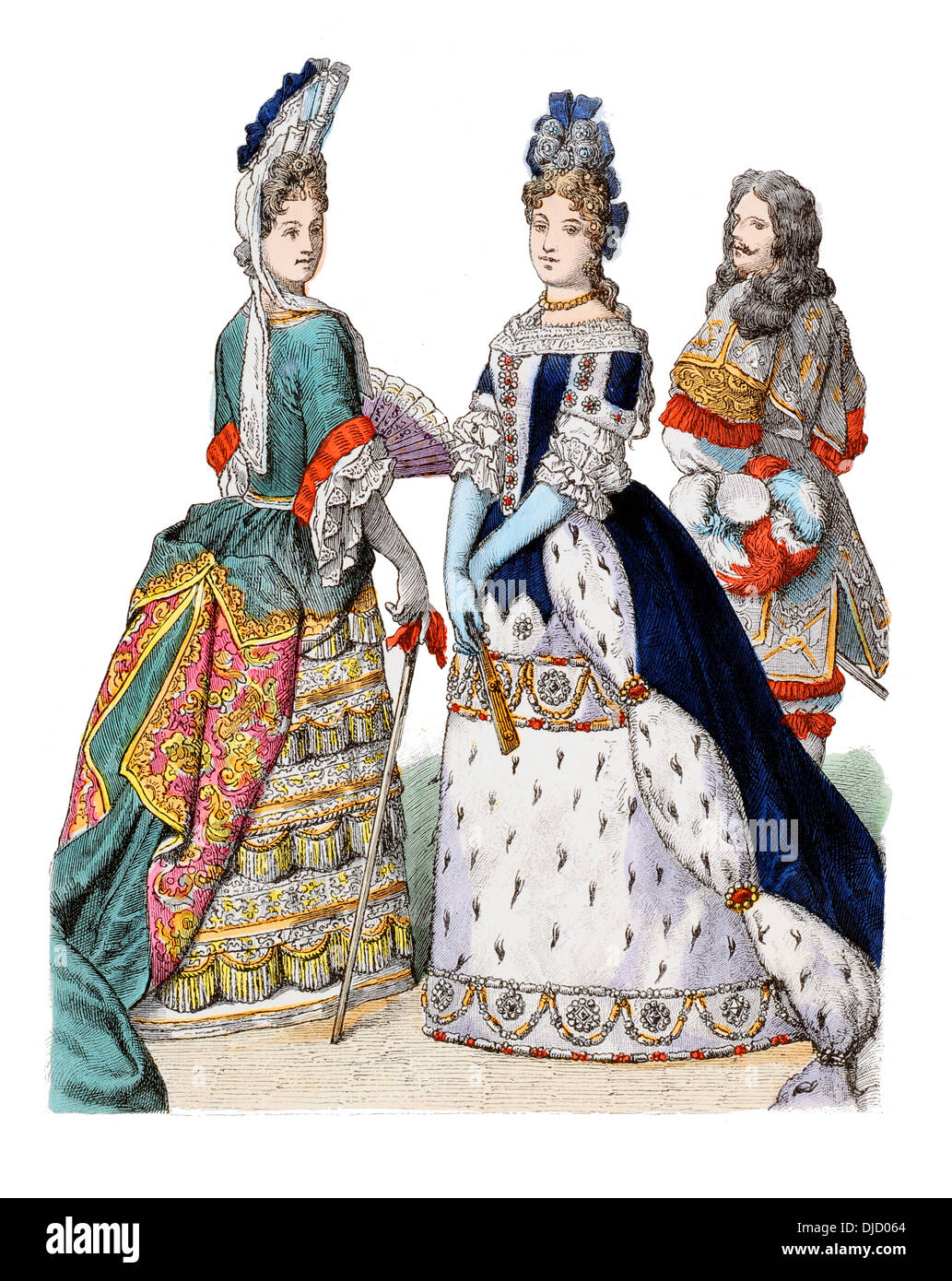 Finales del siglo XVII XVII de 1600 (de izquierda a derecha) English Duquesa de Portsmouth, Baviera Maria Anna y un guardia del Palacio Bávaro Foto de stock