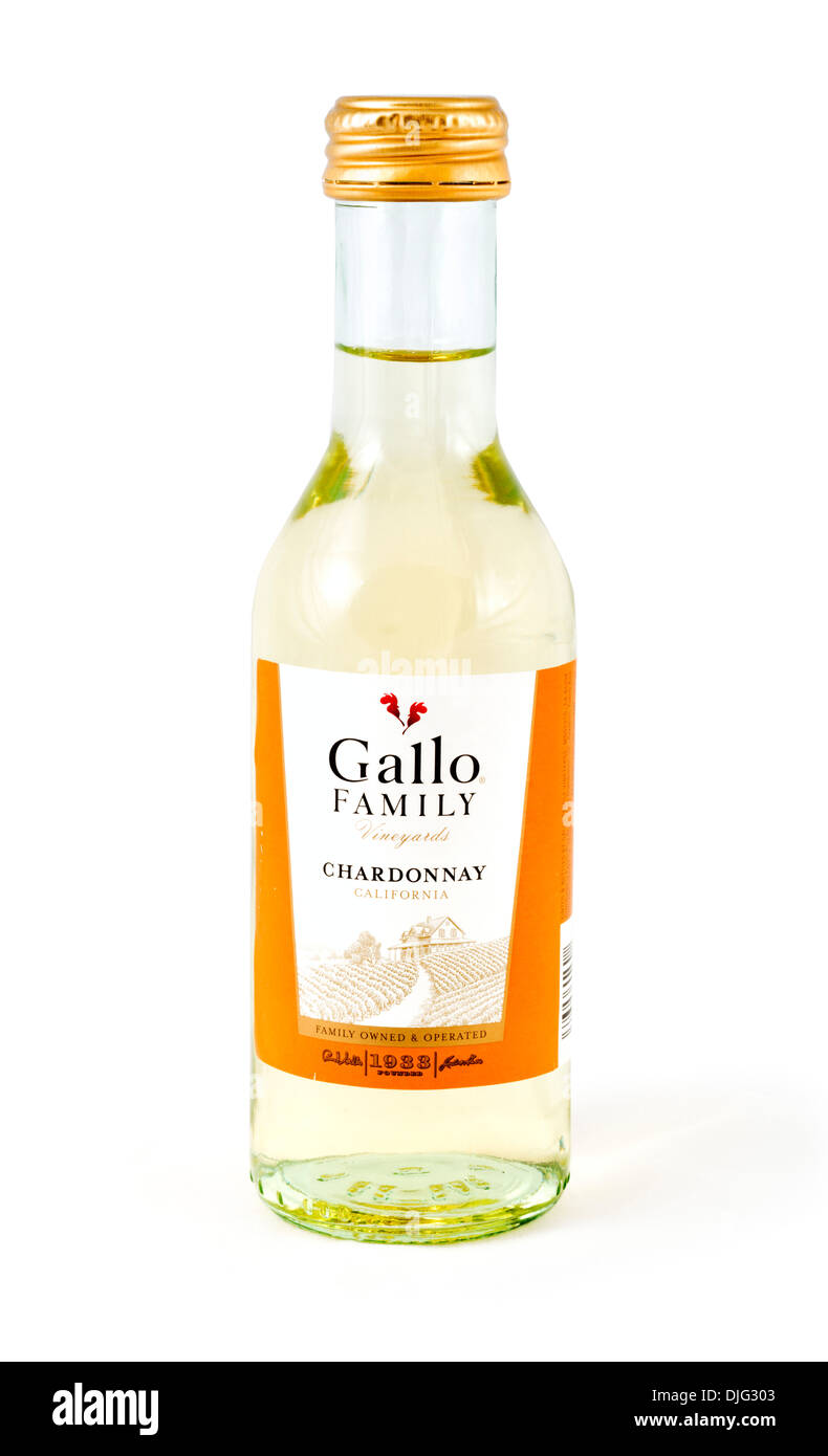 Botella pequeña de la familia Gallo viñedos vino blanco Chardonnay, EE.UU. Foto de stock