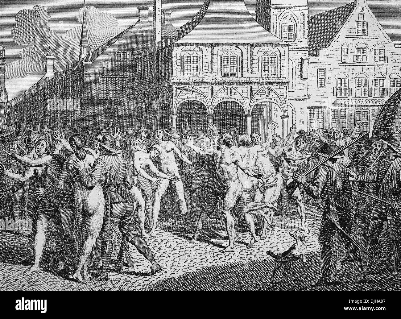 Levantamiento de la Adamites en Amsterdam, tendenciosas y fantásticas imágenes holandés del siglo xvii Foto de stock