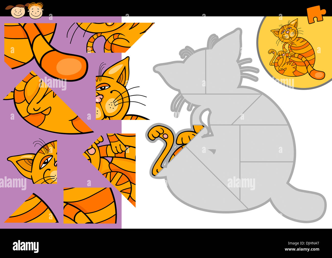 Ilustración de dibujos animados de educación juego rompecabezas para niños de edad preescolar con gato Animal Fotografía de stock Alamy