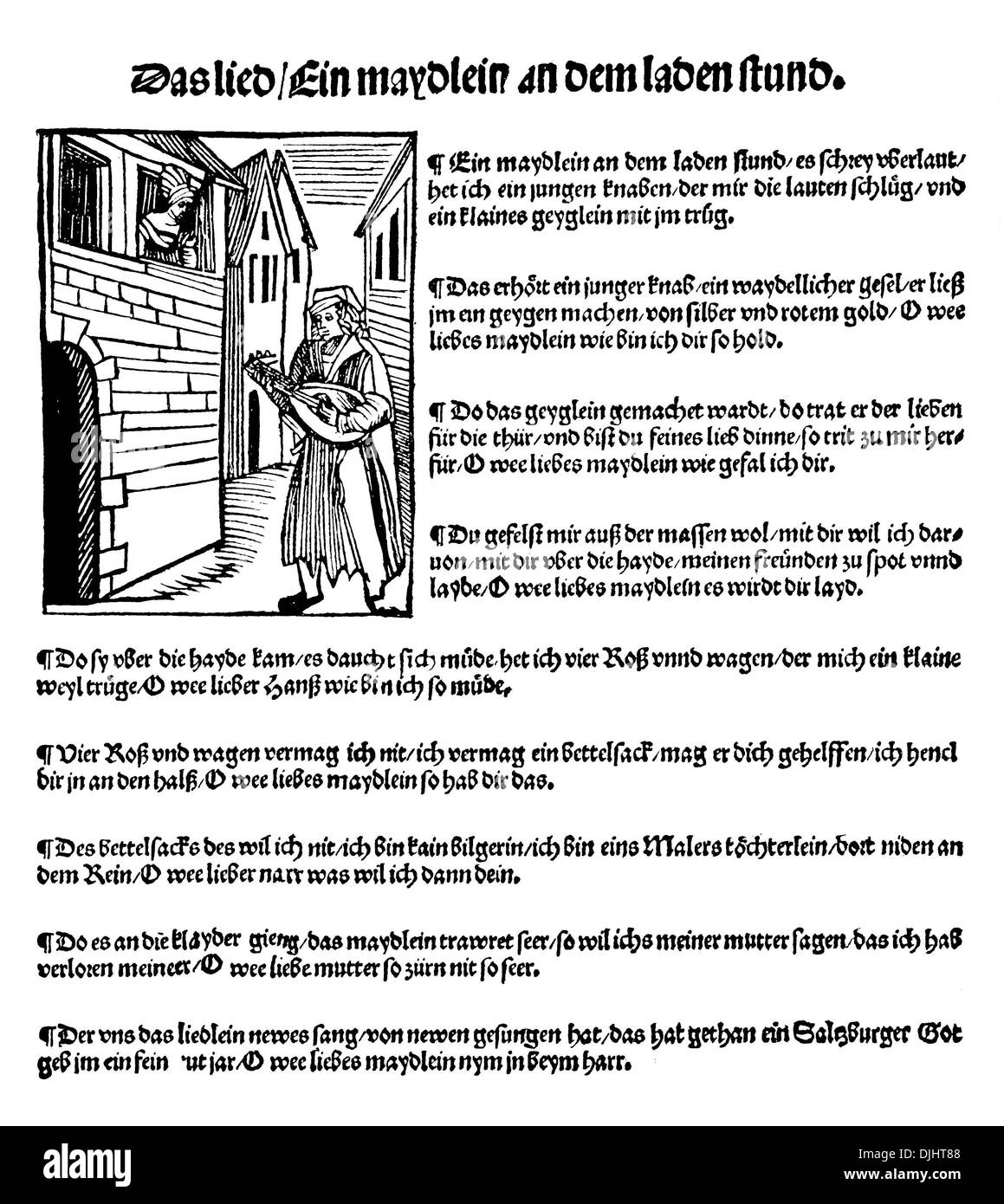 Canción folclórica, panfleto del siglo XVI. Foto de stock