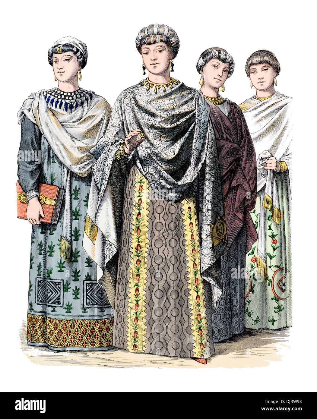 6to siglo VI 500s Bizancio Imperio Romano Oriental Emperatriz Teodora y cortesanas Foto de stock