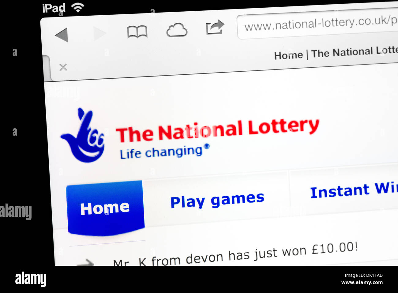 Sitio web de la Lotería Nacional del Reino Unido en un iPad Foto de stock