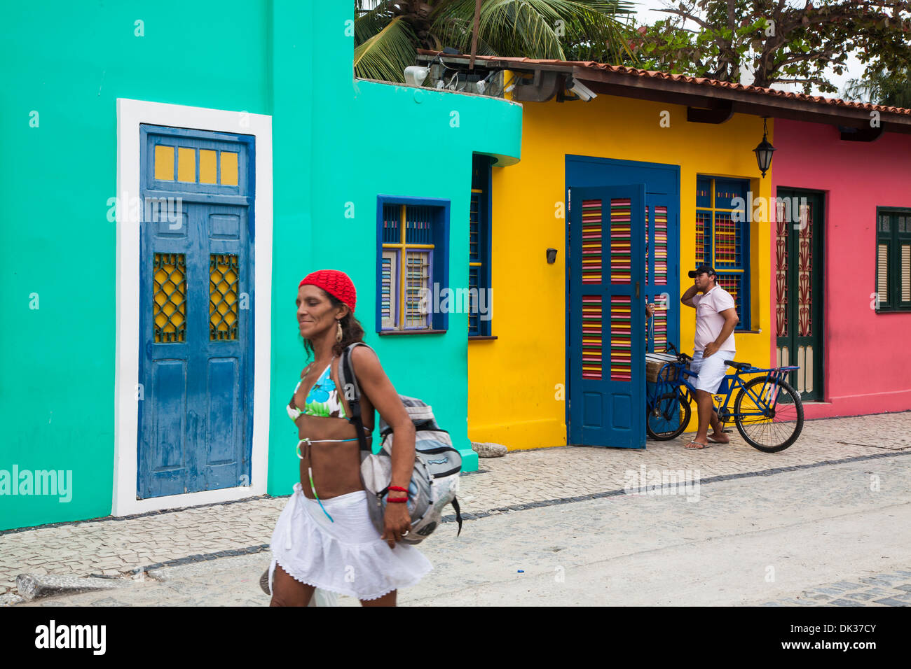 Coloridas casas de Iracema, en Fortaleza, Brasil. Foto de stock