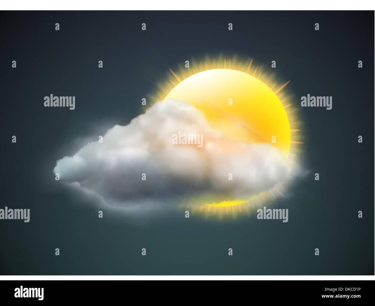 Ilustración vectorial de enfriar el clima único icono - Sun con la nube que flota en el cielo oscuro Ilustración del Vector