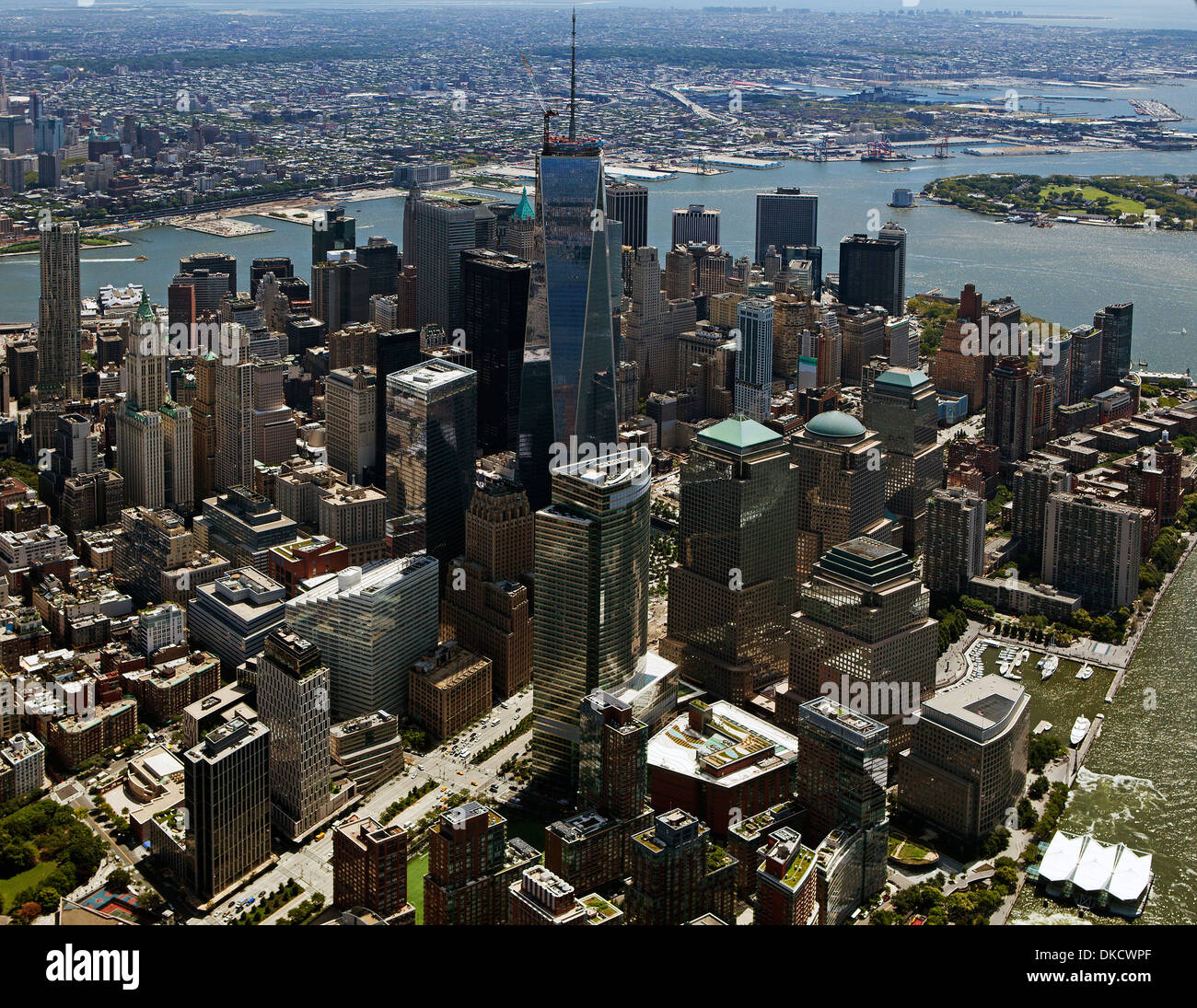 Fotografía aérea One World Trade Center, el World Financial Center, Manhattan, Ciudad de Nueva York Foto de stock