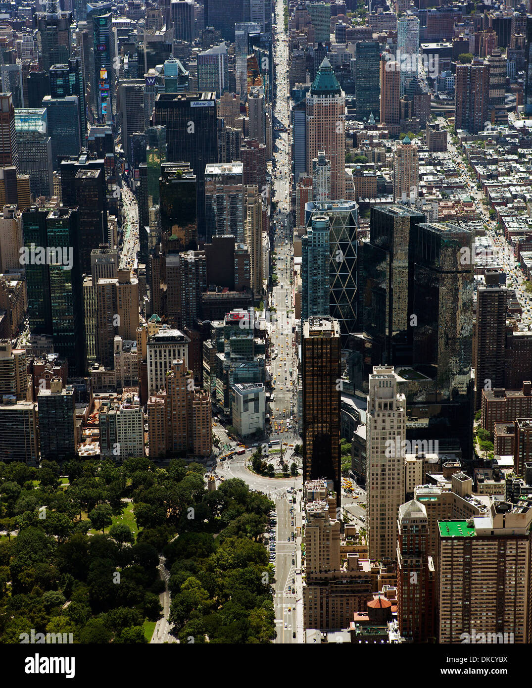 Fotografía aérea de Central Park West, Columbus Circle, 8th Avenue, Manhattan, Ciudad de Nueva York Foto de stock