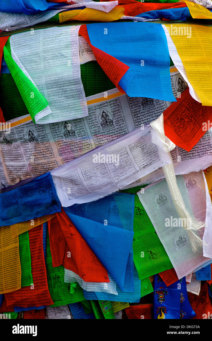 Coloridas banderas de oración, Lhasa, Tíbet, China, Asia Foto de stock