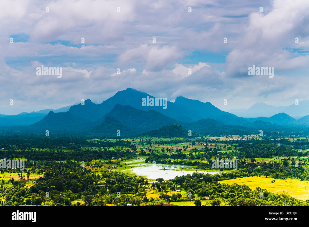 Sri Lanka paisaje, tomada desde la parte superior de la Fortaleza Sigiriya Rock (Roca León), Sigiriya, Sri Lanka, Asia Foto de stock