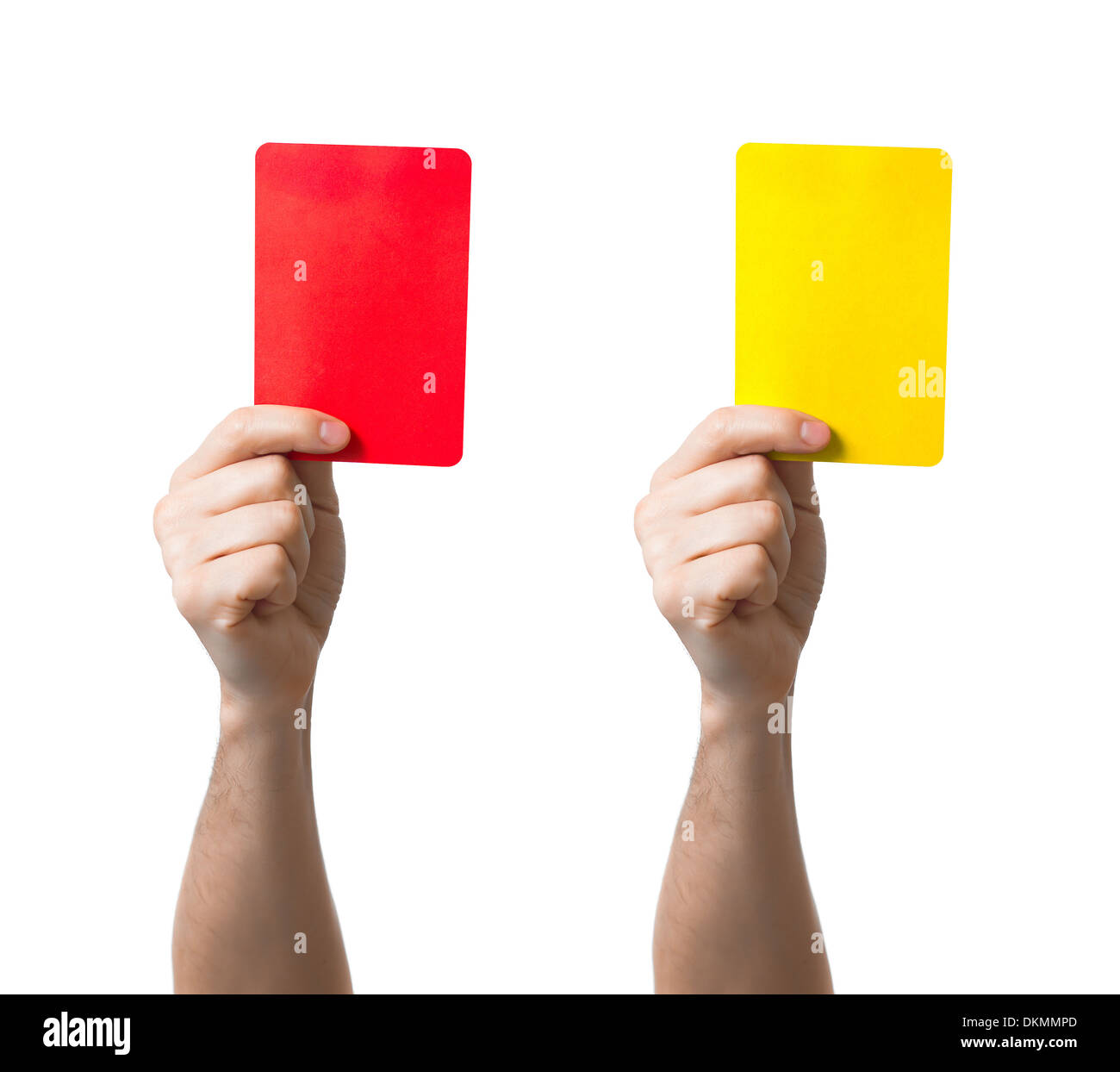Fútbol tarjeta roja y amarilla mostrando aislado Foto de stock