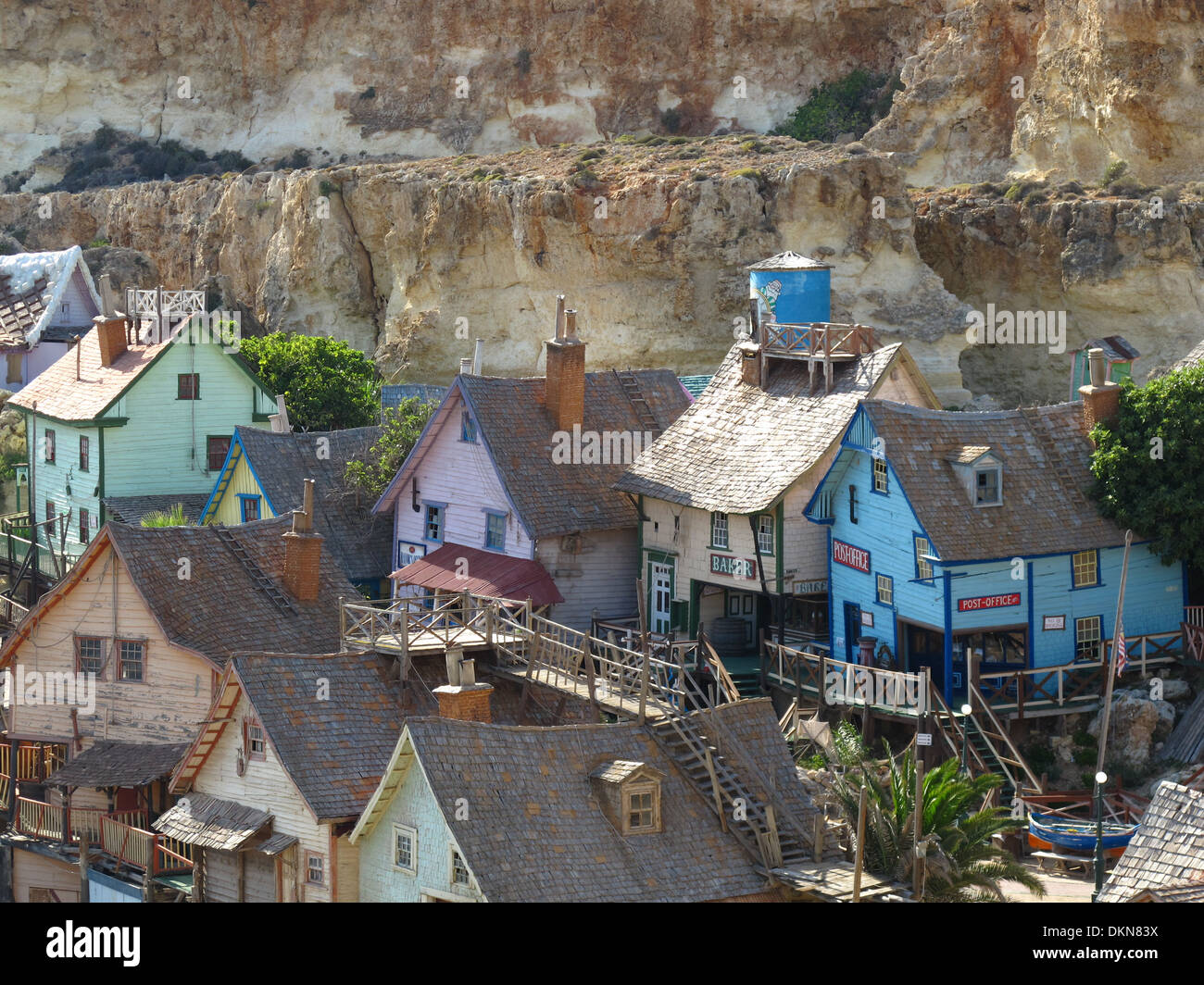Popeye Village, Isla de Malta, Mediteran, mar, Europa, película, ubicación Foto de stock