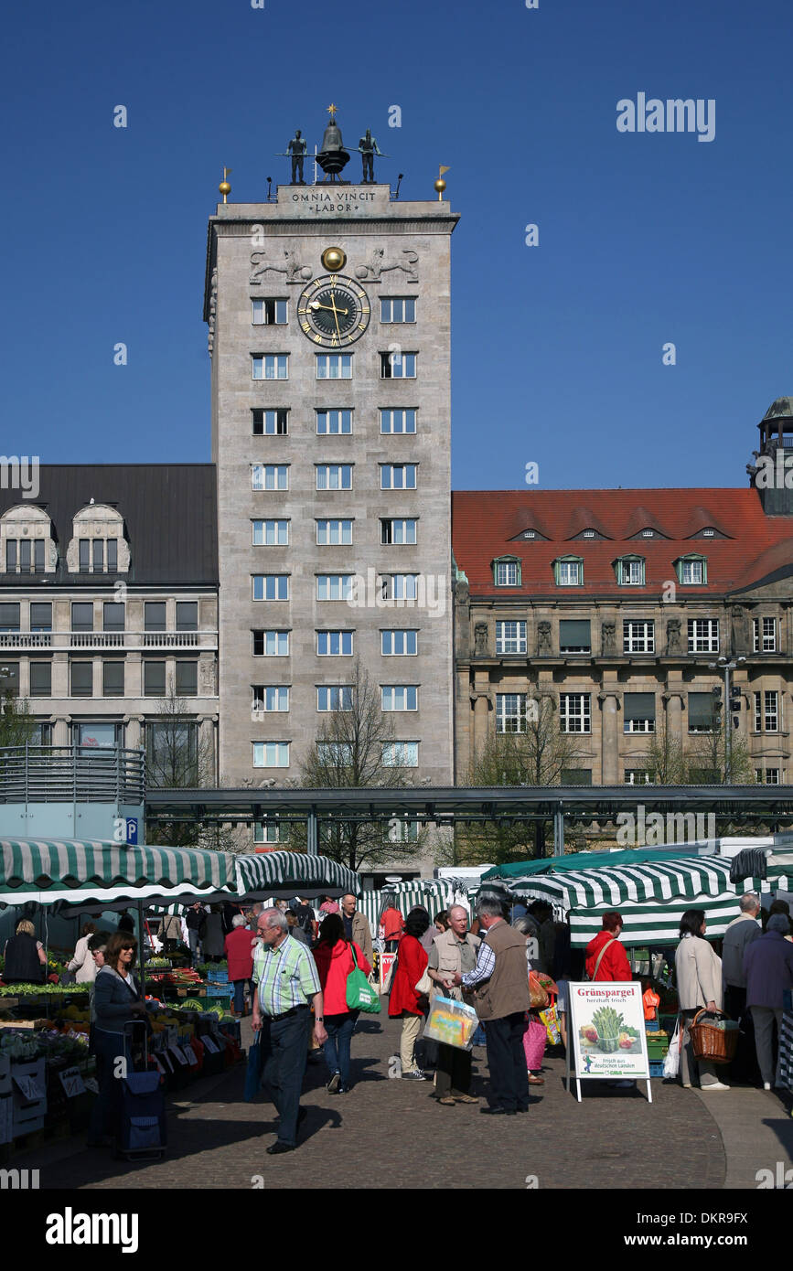 Sachsen Leipzig Augustus Plaza del mercado Foto de stock