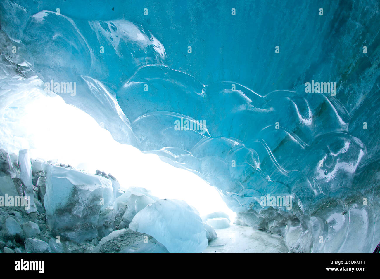 Suiza, Europa, invierno, cantón Valais Zinal, Val d'Anniviers, hielo glaciar, hielo, moraine, Desembocadura del glaciar, Foto de stock
