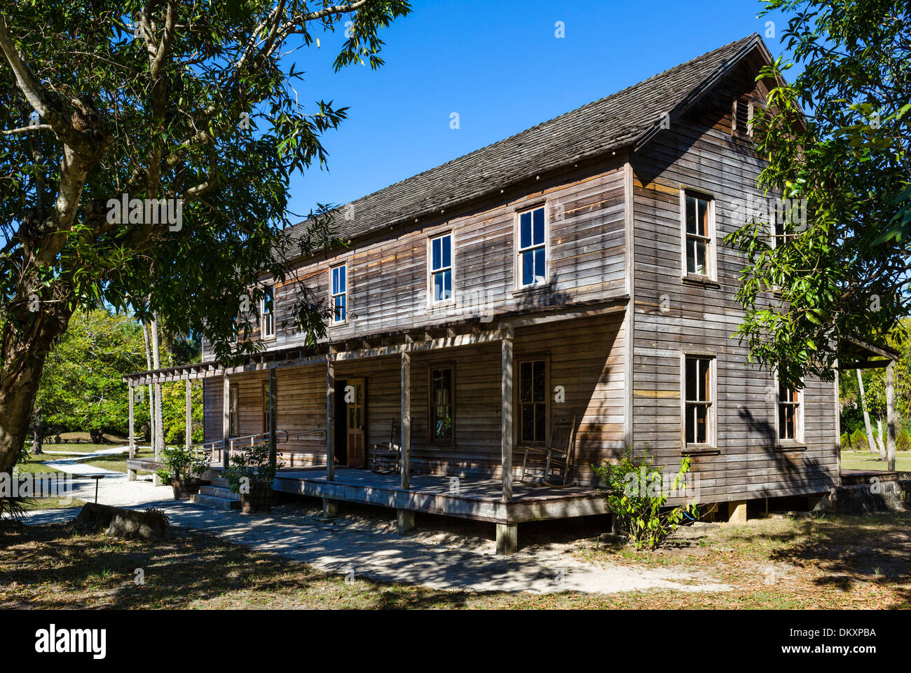 La Casa del Fundador, la casa del fundador Koreshan Dr. Ciro R conectada, Koreshan State Historic Park, Estero, nr Fort Myers, Florida, EE.UU. Foto de stock