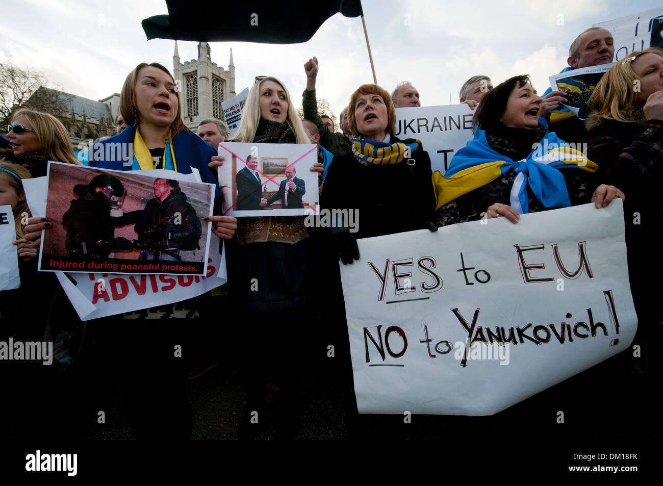 Las protestas en Londres en apoyo de las manifestaciones violentas en Ucrania para exigir la dimisión del gobierno del Presidente V Foto de stock