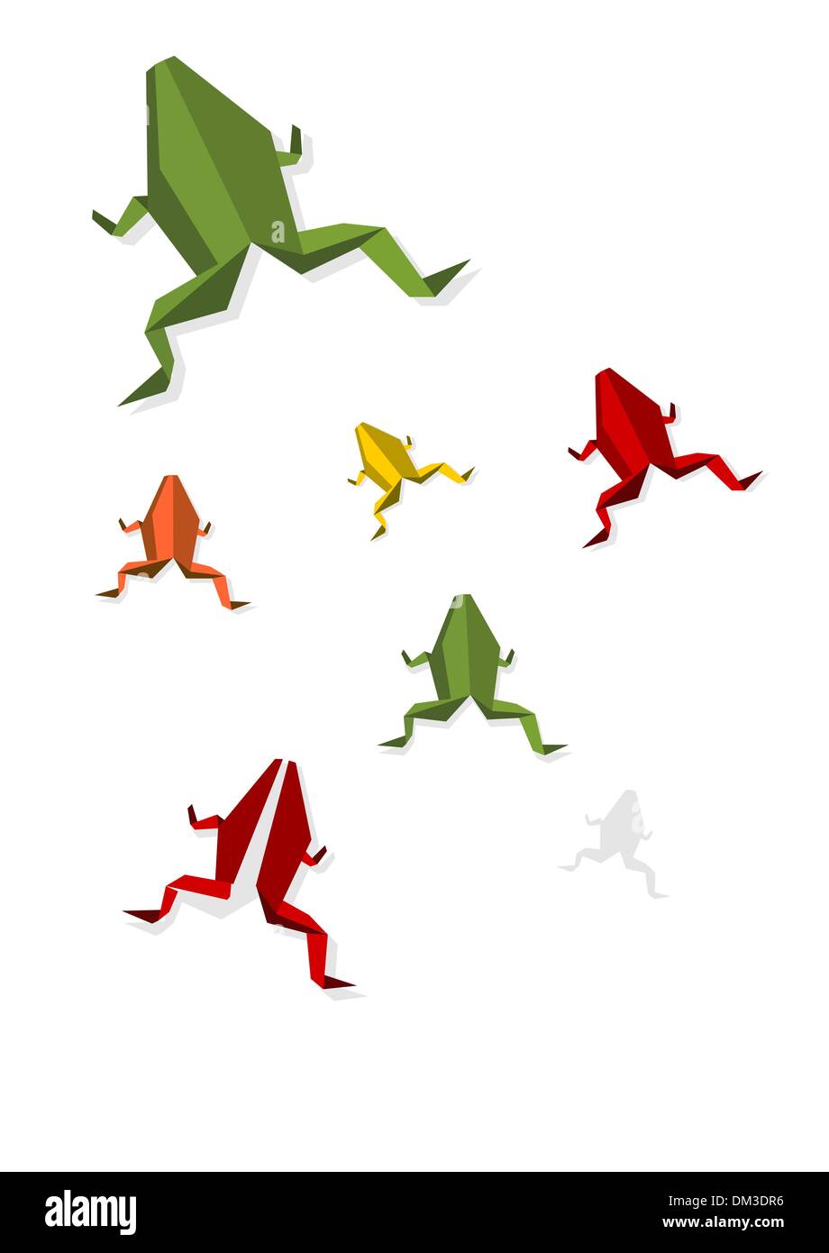 Grupo de diversos Origami rana Ilustración del Vector