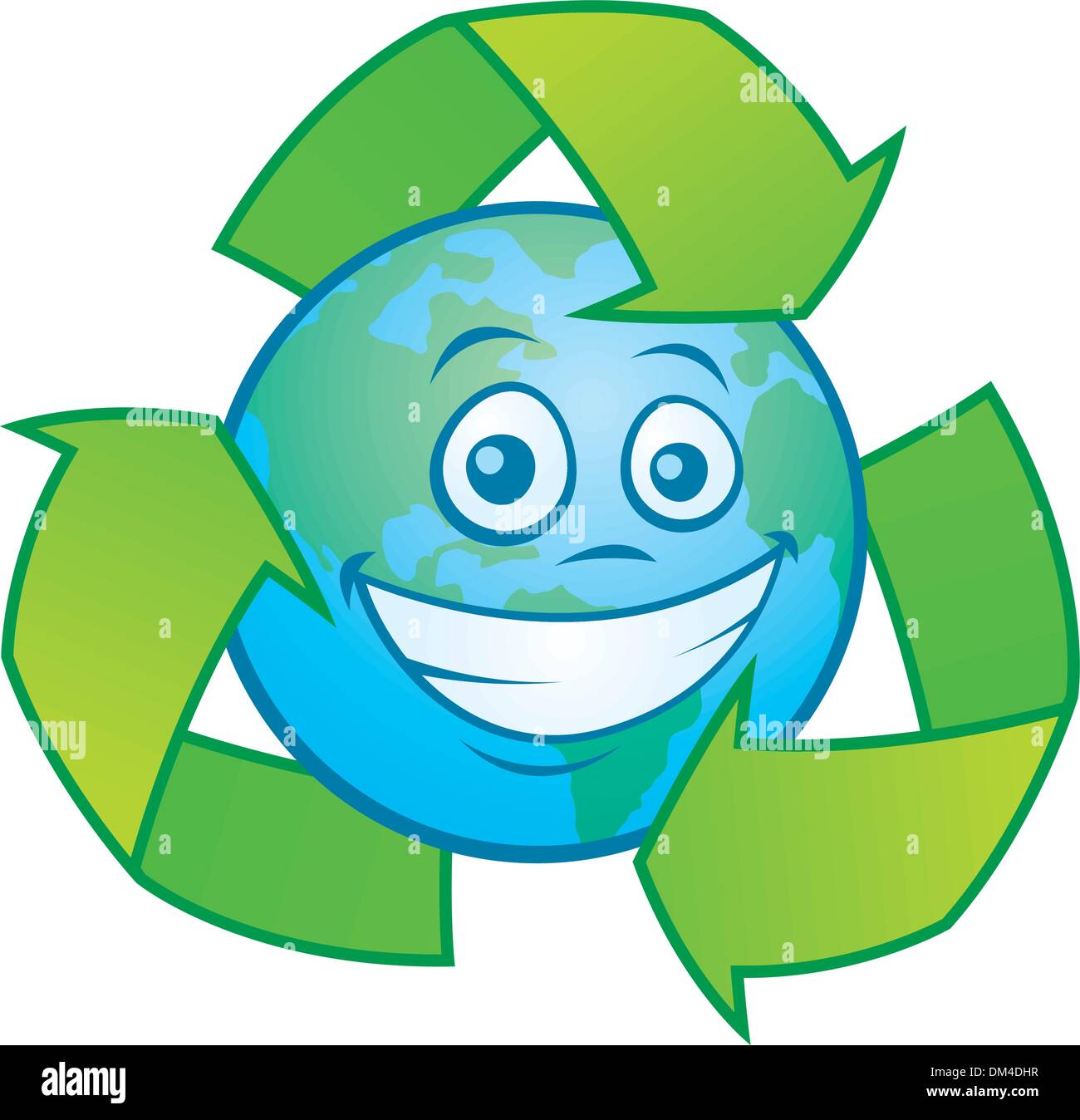 La tierra dibujos animados con el símbolo de reciclado Imagen Vector de  stock - Alamy