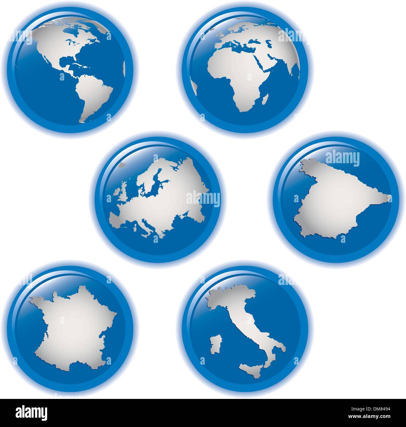 Colección de iconos y globos de la tierra de Italia, España, Francia y Europa, la ilustración. Formato vectorial Ilustración del Vector