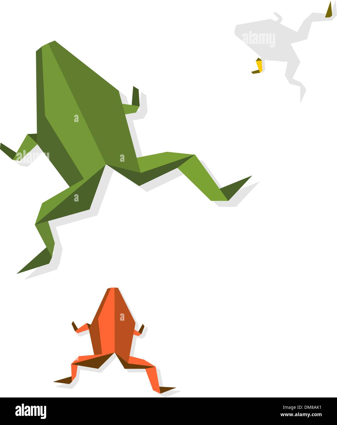 Grupo de diversos Origami rana Ilustración del Vector