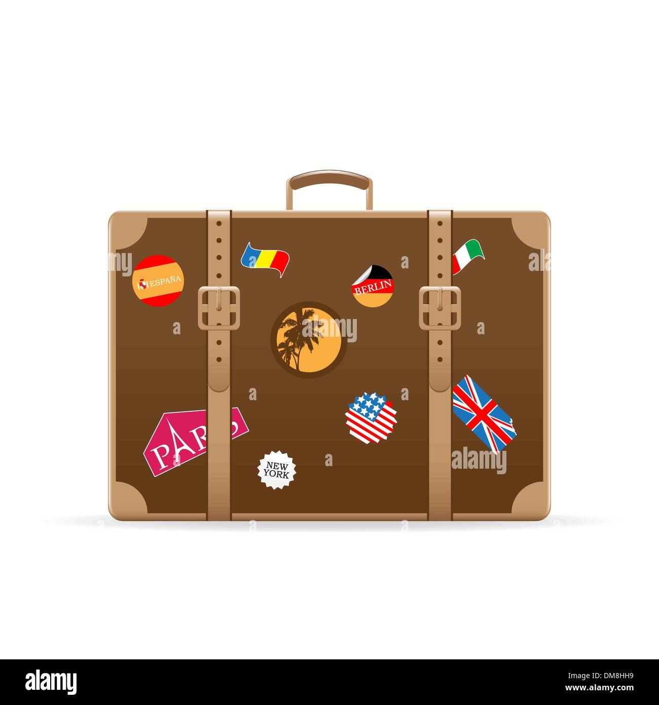 Old suitcase travel stickers isolated Imágenes vectoriales de stock - Alamy