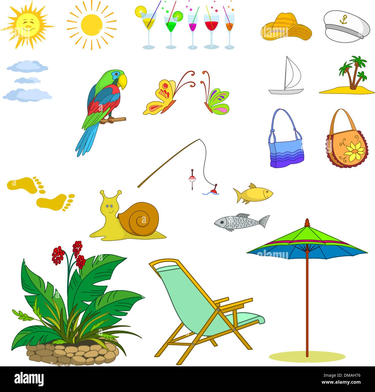 Los objetos representan el verano Ilustración del Vector
