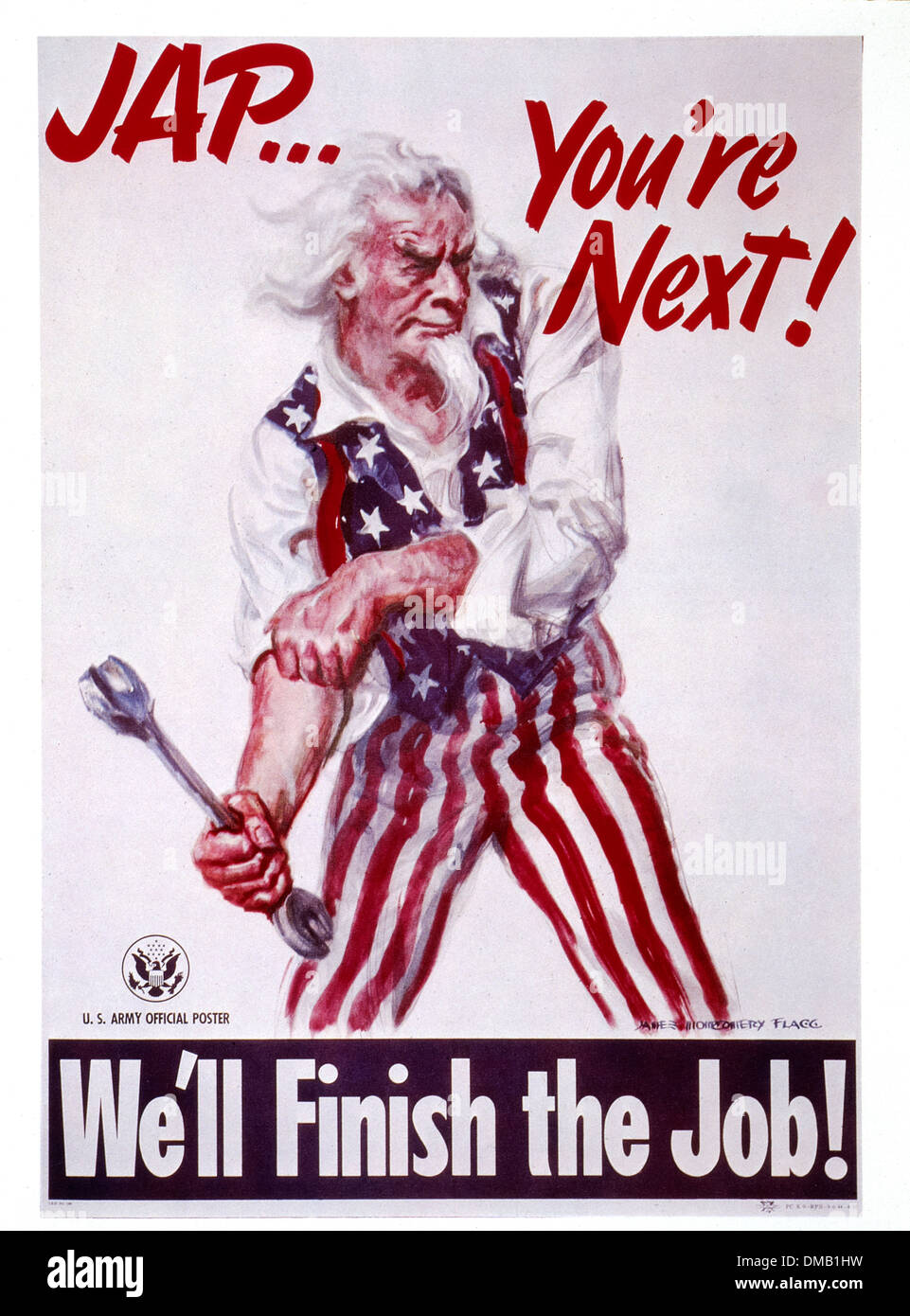 Póster de militares de la Segunda Guerra Mundial, 'Jap, eres el siguiente!", por James Montgomery Flagg, USA, 1942 Foto de stock