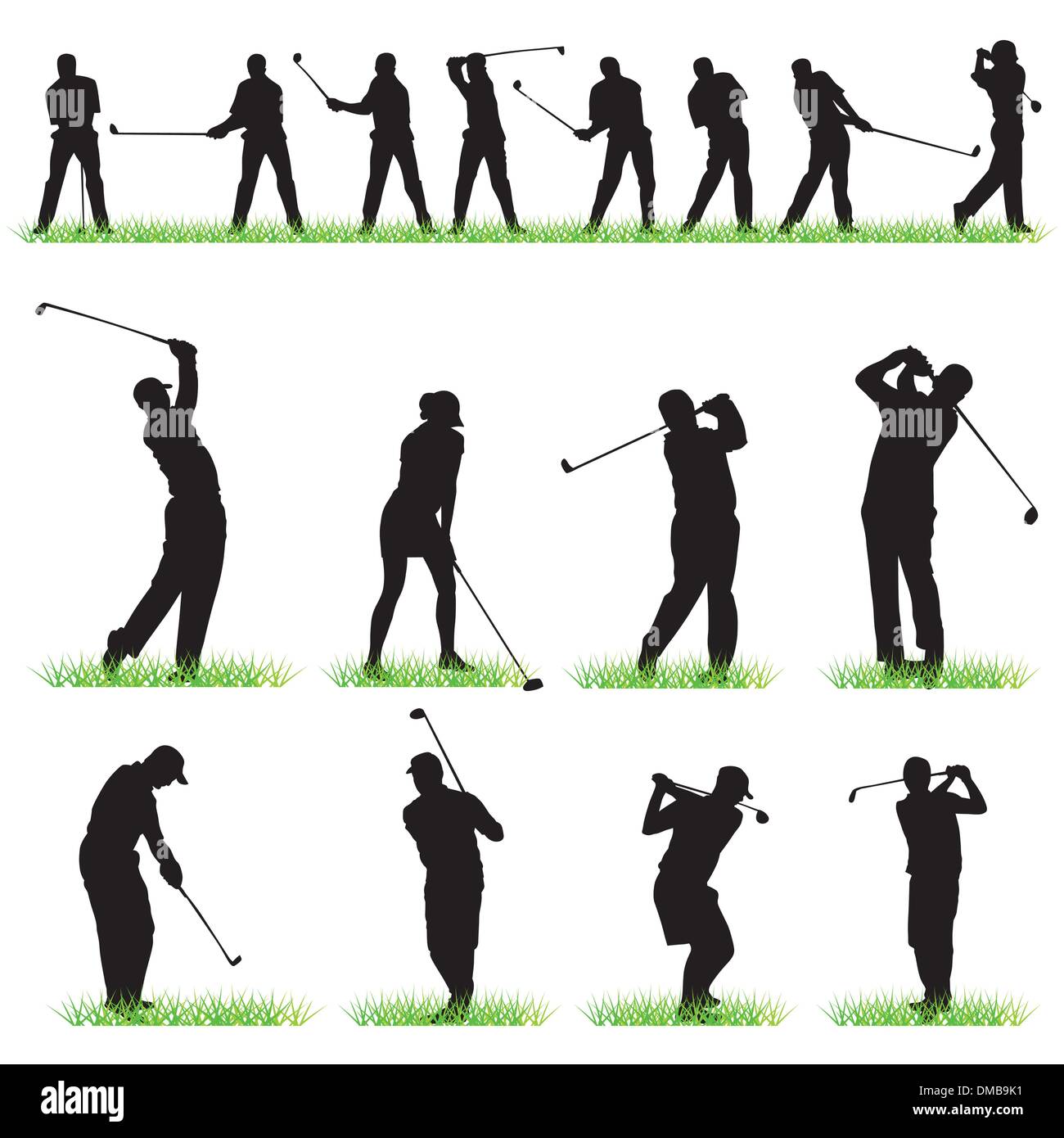 Los jugadores de golf siluetas Set Ilustración del Vector