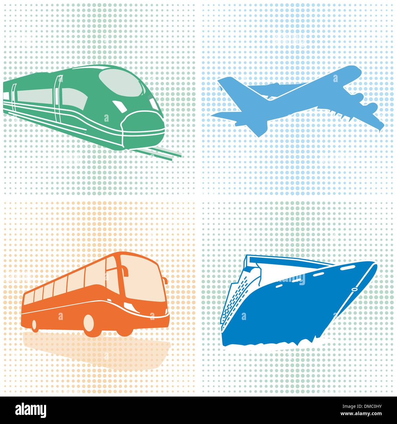 Avión, autobús, tren, barco, transporte Ilustración del Vector