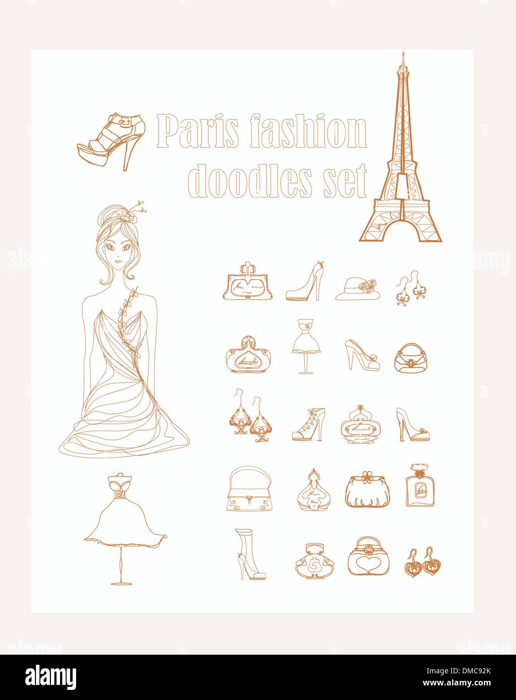 Conjunto de garabatos de la moda de París Ilustración del Vector