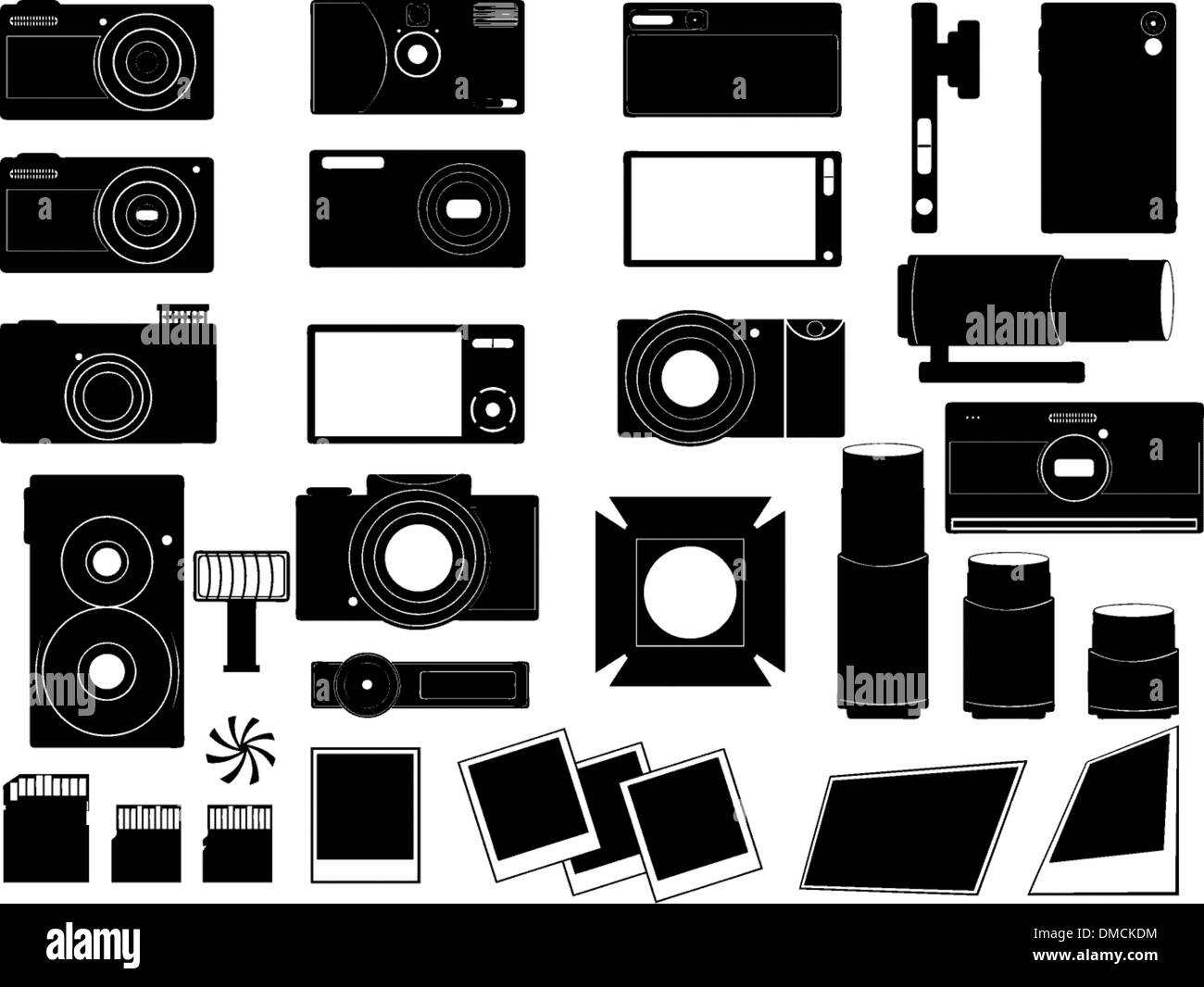 Las cámaras de fotos y material para la fotografía Ilustración del Vector