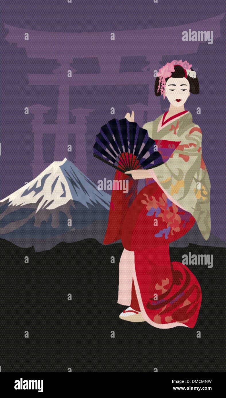 Geisha y monte Fuji Ilustración del Vector