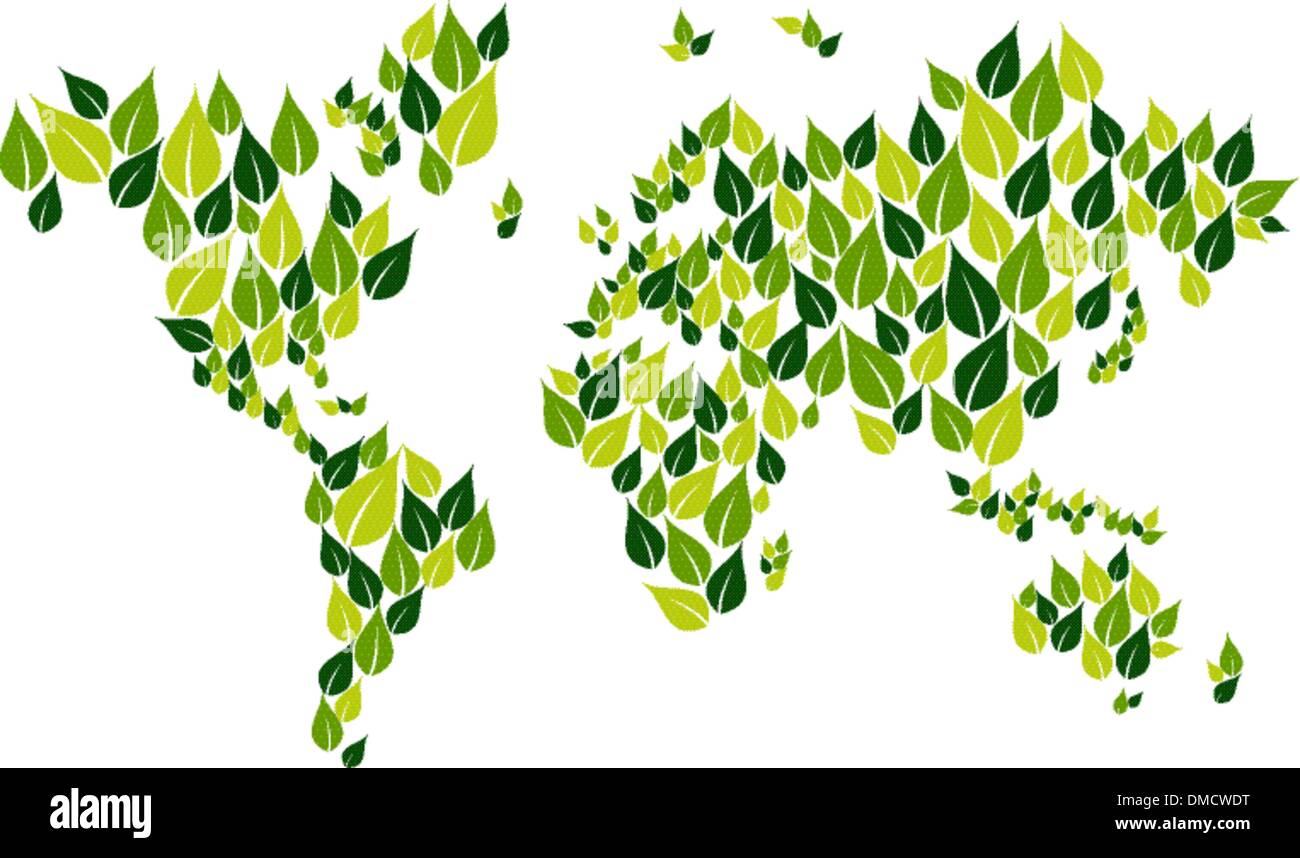 Go green leaf mapa del mundo Ilustración del Vector