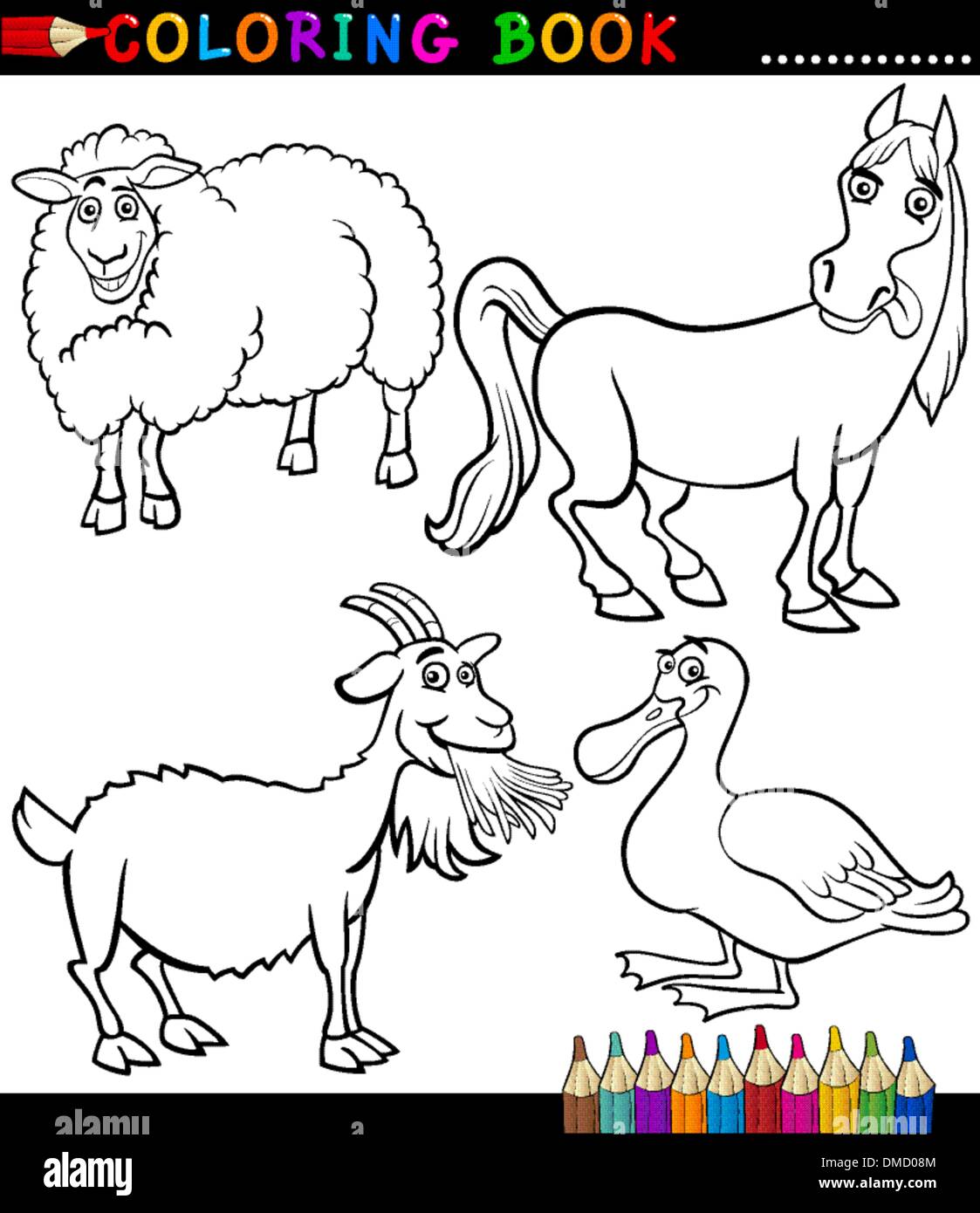Dibujos Animados Animales De Granja Para Colorear Ilustración Del