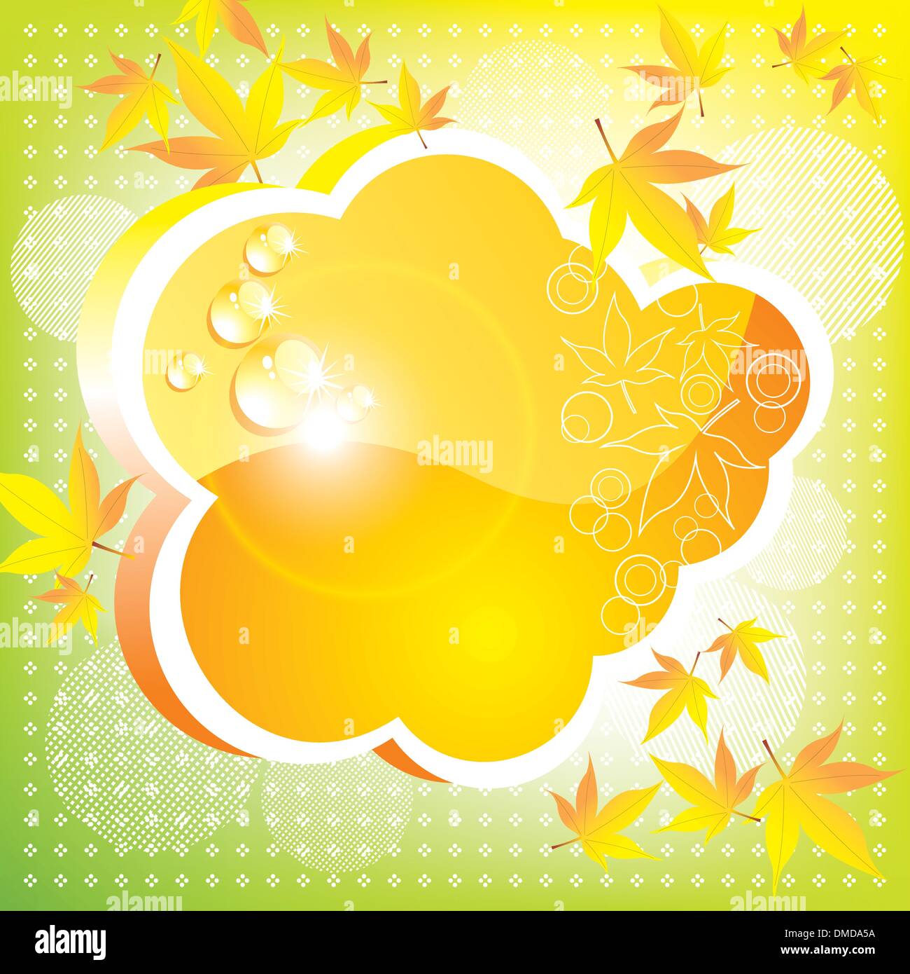 Nube de otoño naranjas con hojas y un parche de luz. Un brillante c Ilustración del Vector